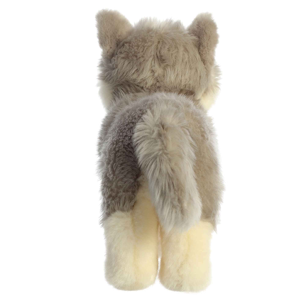 Aurora Miyoni Wolf Pup cream underside visible, tactile plush suitable for hugging.