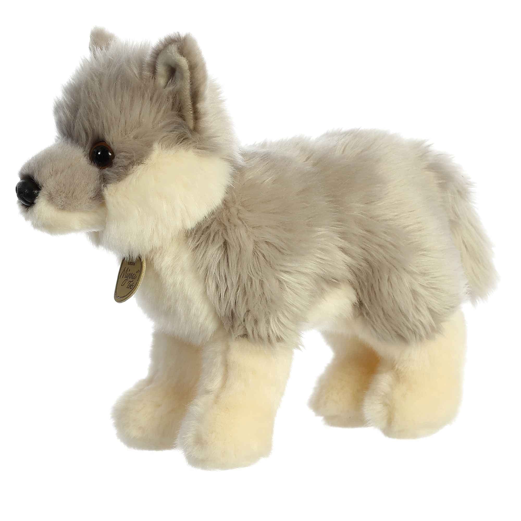 Aurora Miyoni Wolf Pup plush in a classroom setting, inviting learning corners.