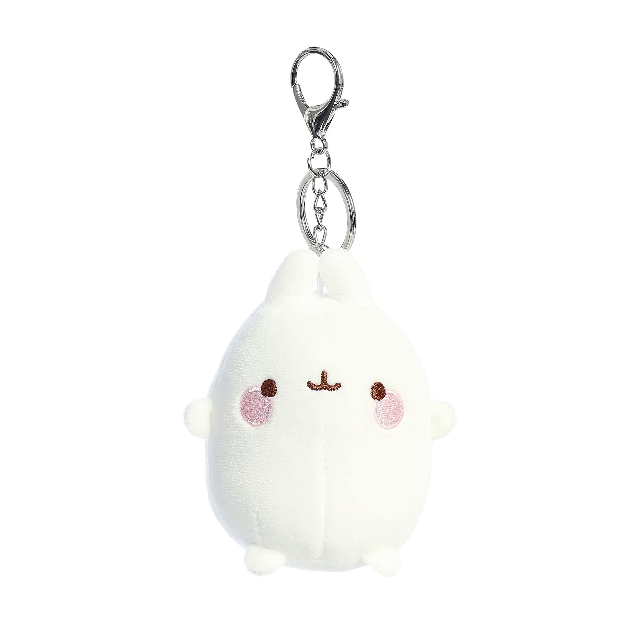 Aurora Molang clip-on plush, 4-inch size, ideal for bags and backpacks.