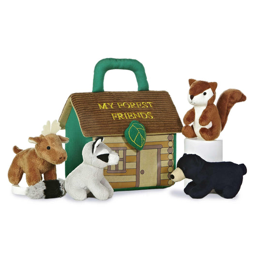 Aurora My Forest Friends log cabin carrier with soft textures for babies