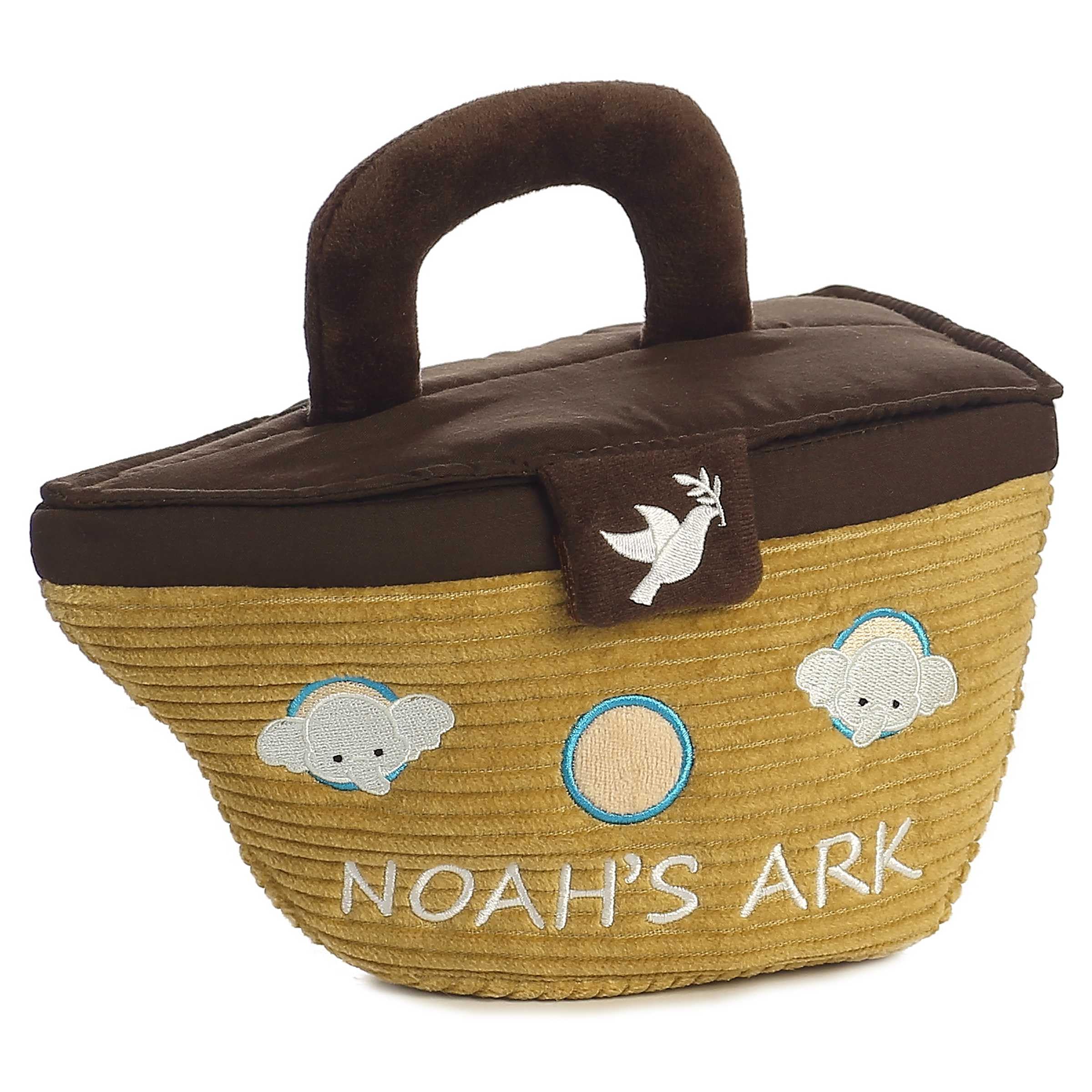 Aurora Noah's Ark giraffe rattle plush stimulates grasping and auditory exploration.