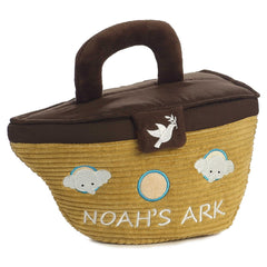 Aurora Noah's Ark giraffe rattle plush stimulates grasping and auditory exploration.