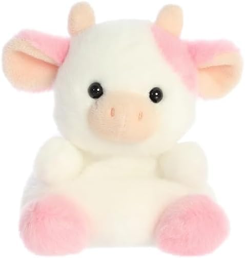 Belle Strawberry Cow close-up with pink patches and soft plush.