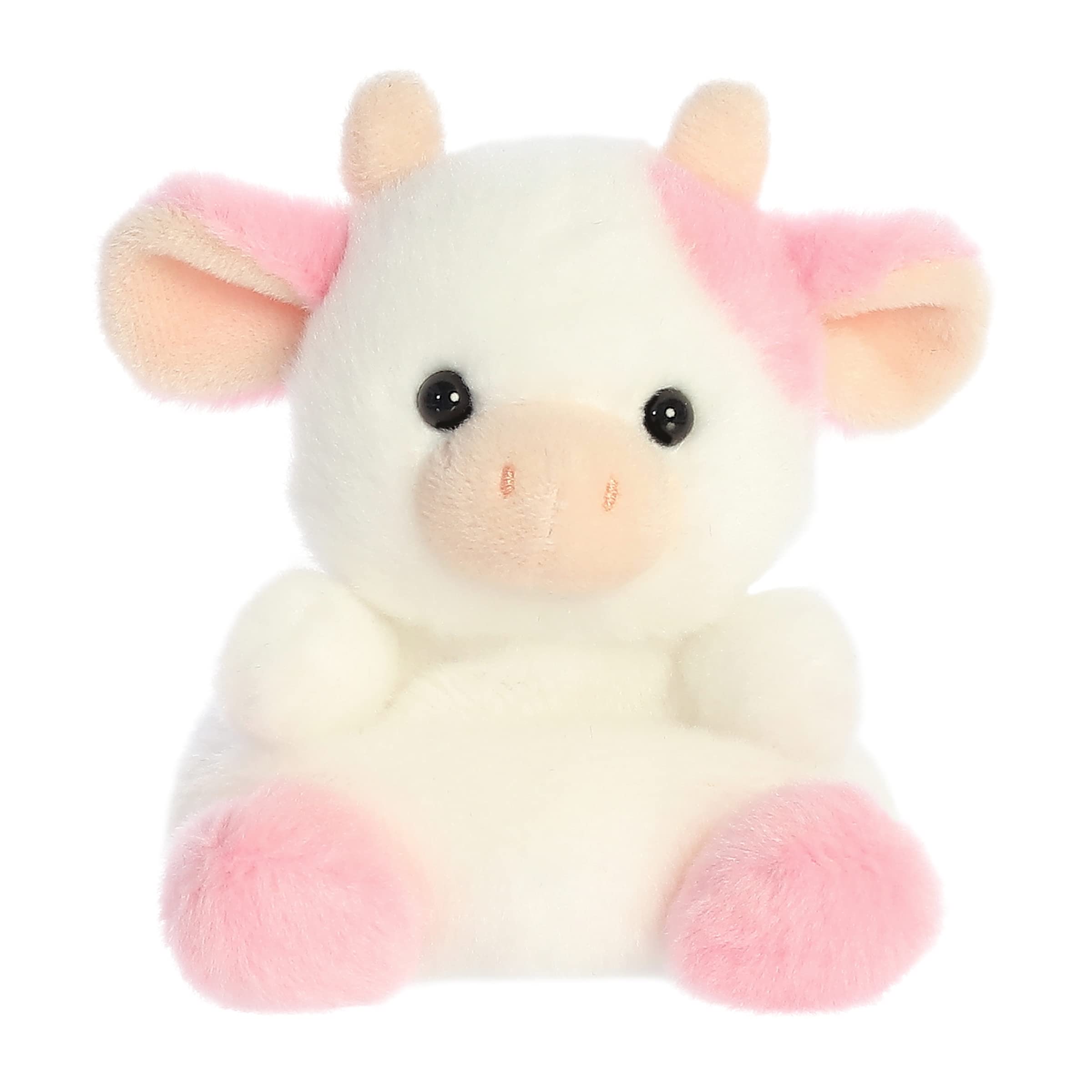 Aurora Belle Strawberry Cow Palm Pal front view, soft plush for cuddles