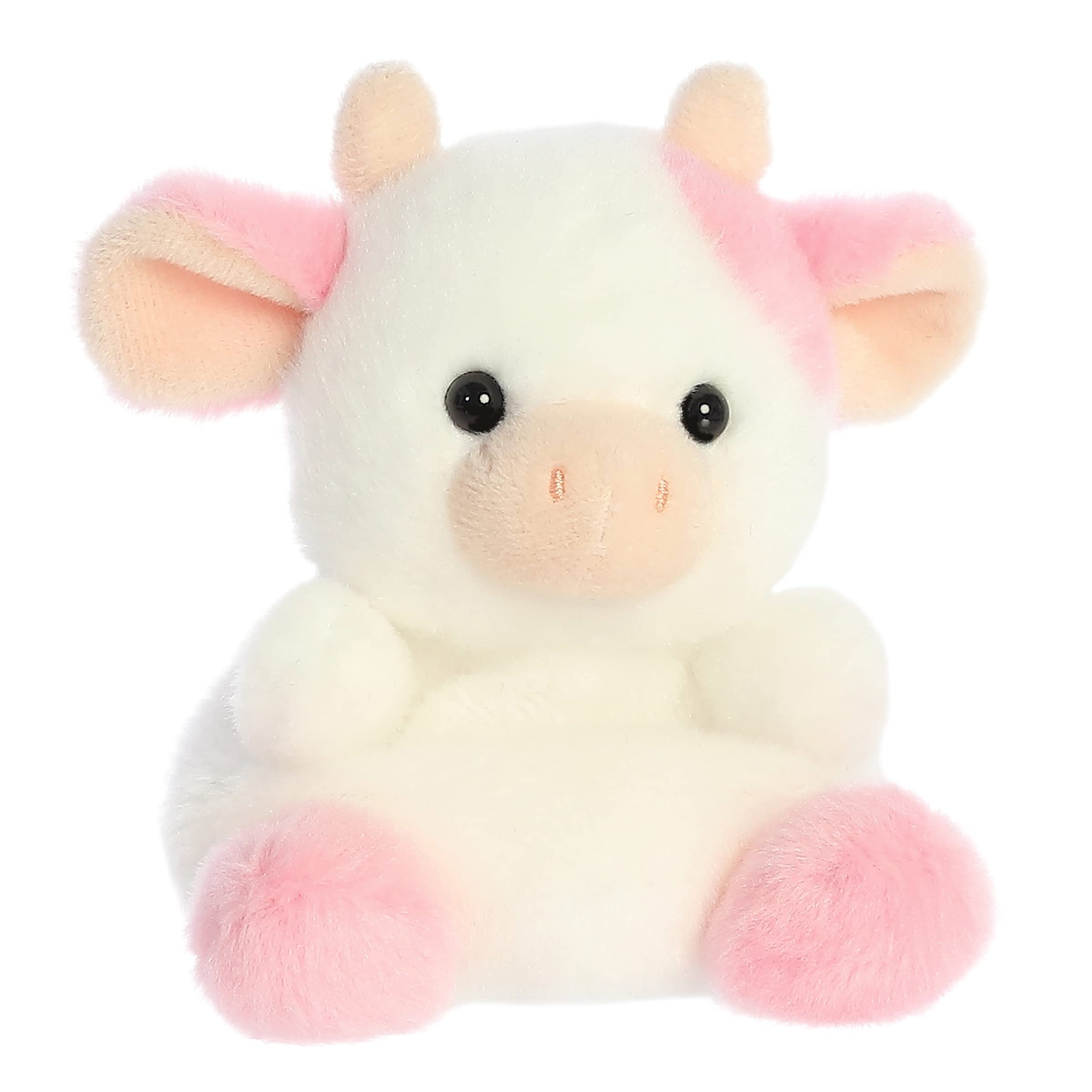 Aurora Belle Strawberry Cow Palm Pal side view, portable companion for travel