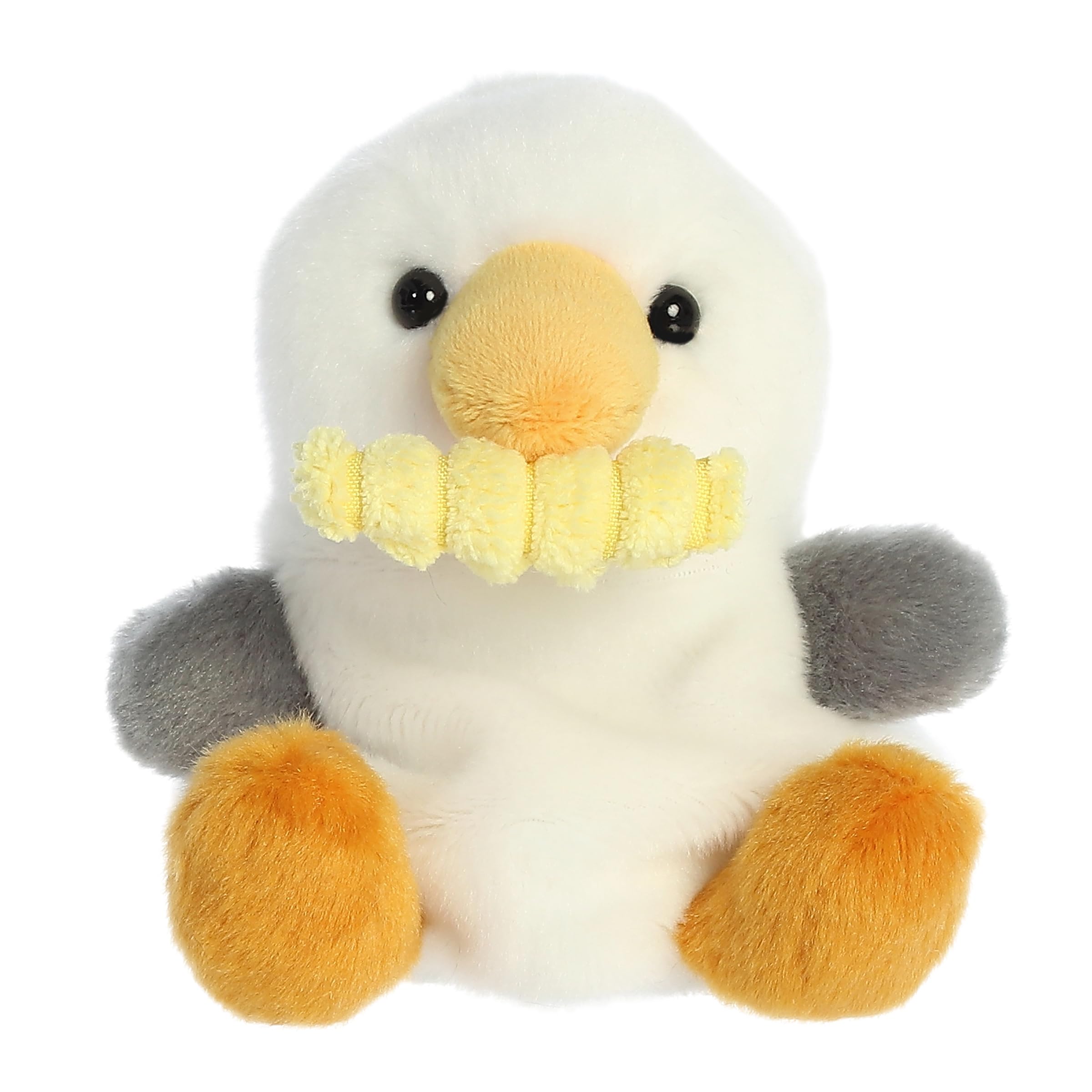 Aurora Palm Pals Buoy Seagull with Fry plush, 5-inch size, perfect pocket companion for travel.