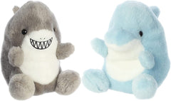 Aurora Palm Pals Clicks Dolphin close-up in soft blue fabric for gentle cuddles