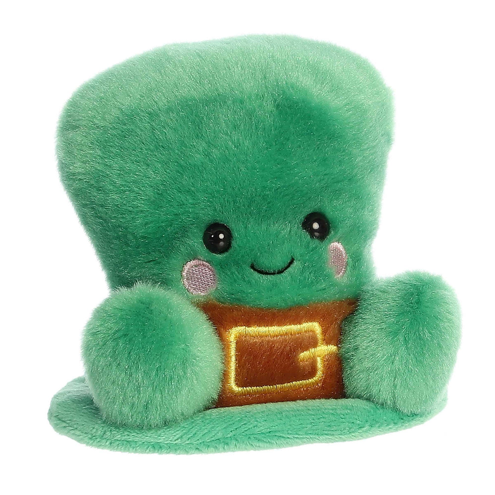 Aurora Finnigan Leprechaun Hat plush close-up; soft green fabric and stitched seams ideal for safe play.