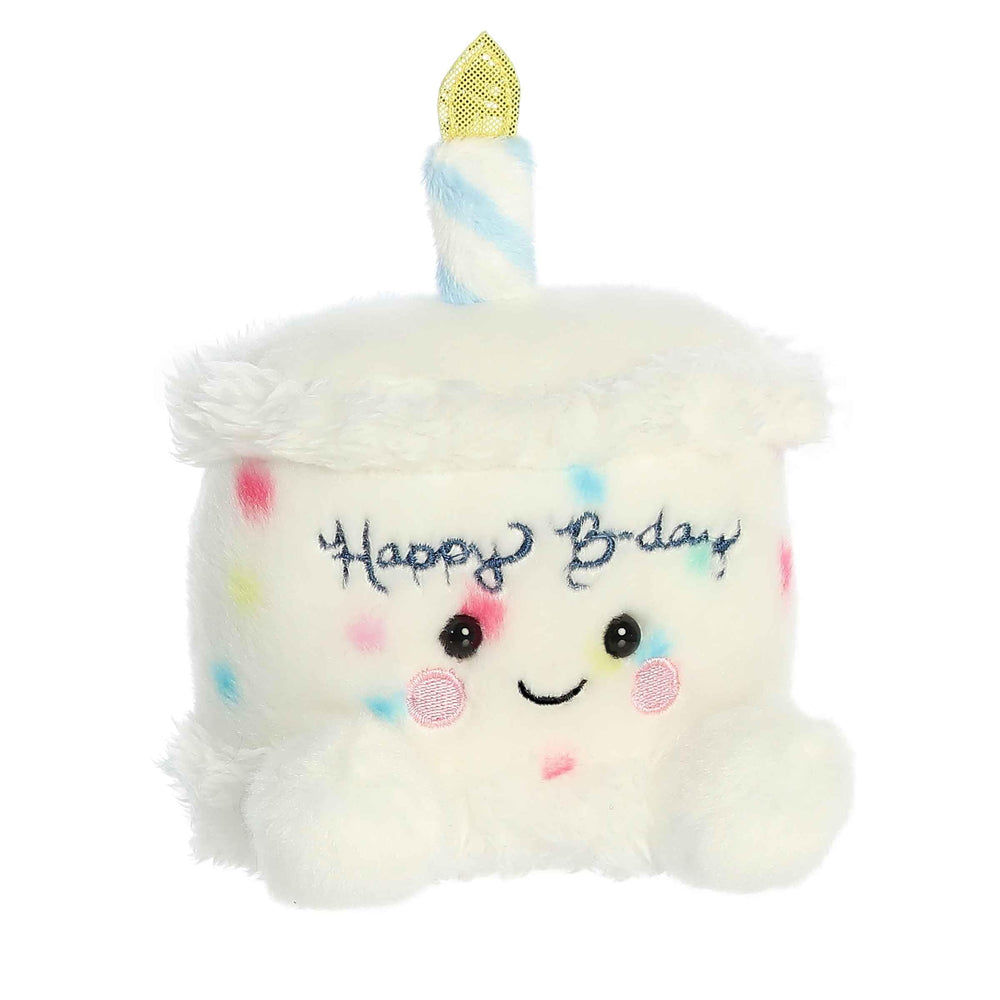 Aurora Palm Pals Happy B'Day Cake plush face close-up showing soft fur.