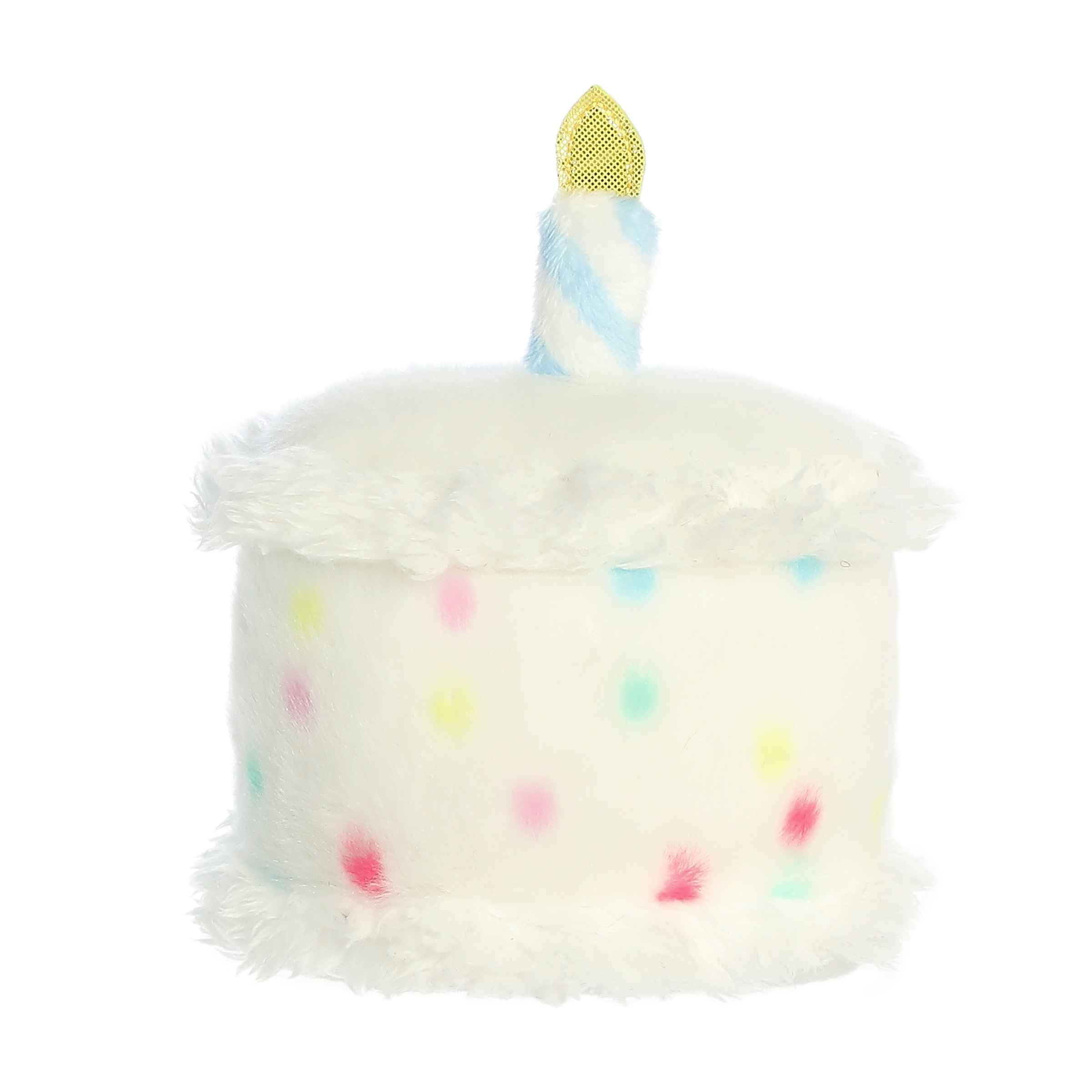 Aurora Palm Pals Happy B'Day Cake plush held in hand for pocket-sized charm.