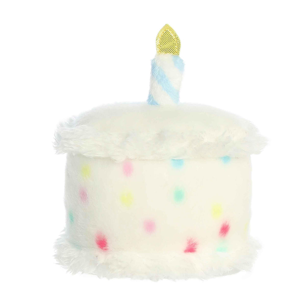 Aurora Palm Pals Happy B'Day Cake plush held in hand for pocket-sized charm.
