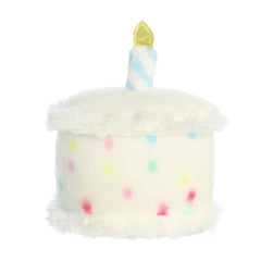 Aurora Palm Pals Happy B'Day Cake plush held in hand for pocket-sized charm.