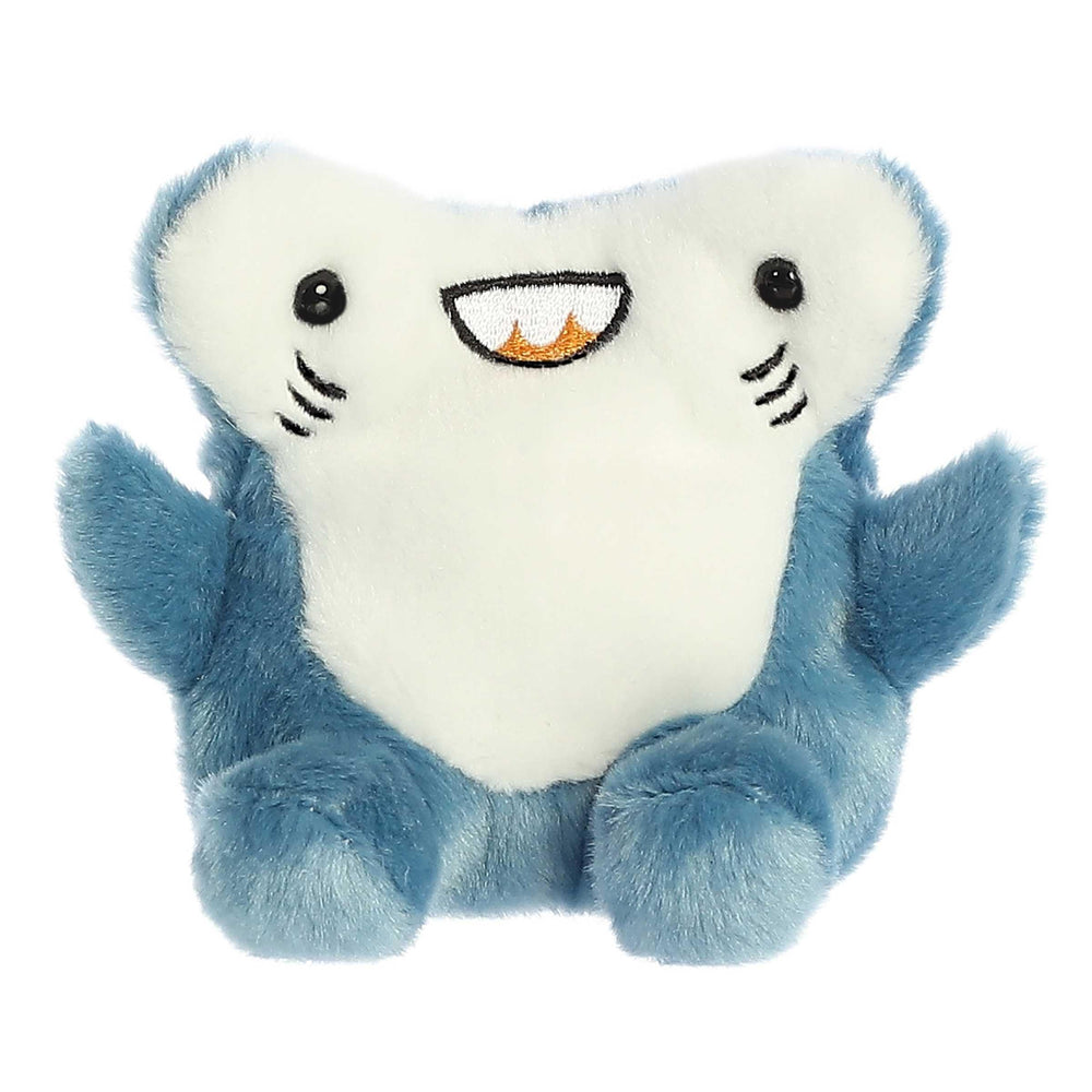 Aurora Palm Pals Huddleston Hammerhead Shark plush in blue front view, soft and cuddly for kids and collectors.