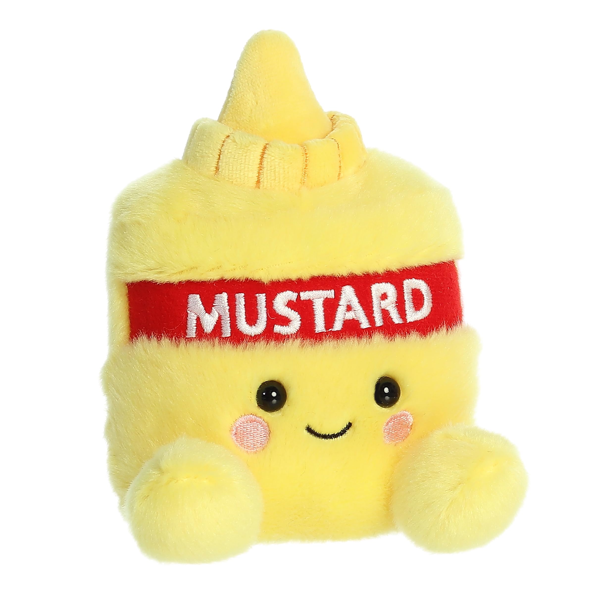 Aurora Palm Pals Newton Mustard plush detail showing the face and smile.