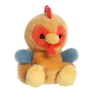 Aurora Palm Pals Red Rooster front view plush, ideal for shelf decor.