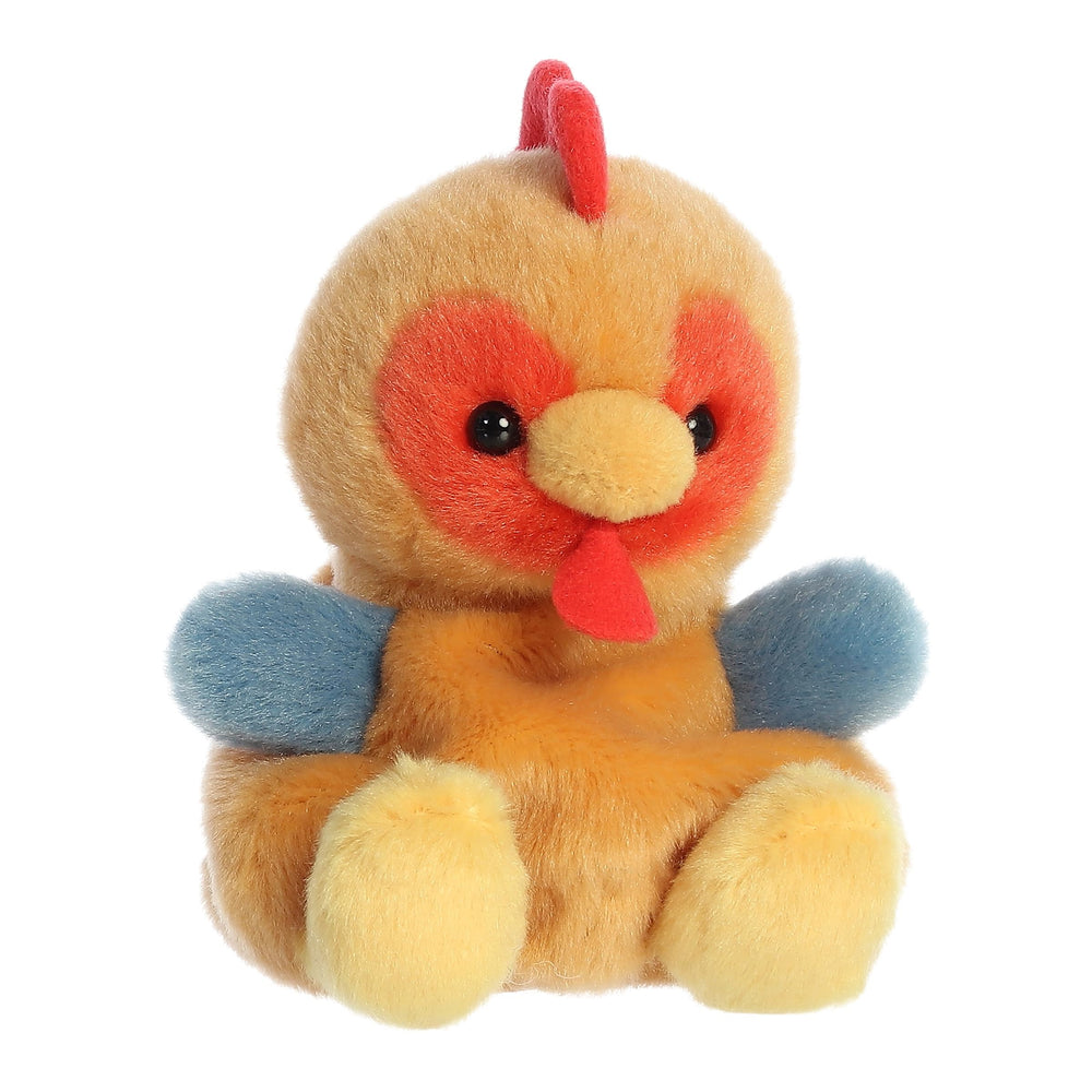 Aurora Palm Pals Red Rooster front view plush, ideal for shelf decor.