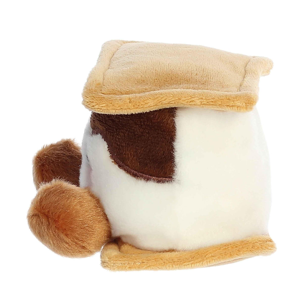 Aurora Palm Pals Toastee S'More plush with bean pellets inside, stable for safe play.