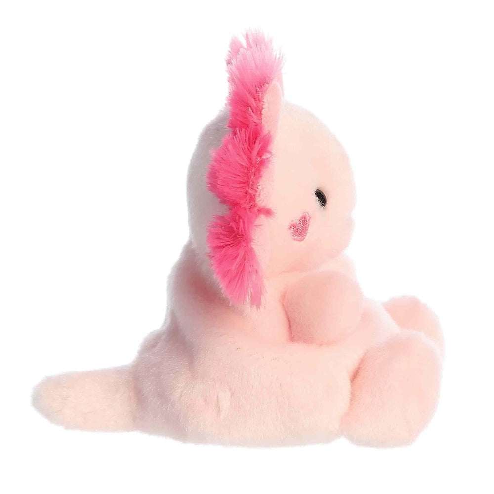 Frilly gills give Xena whimsical character on a shelf or bed.