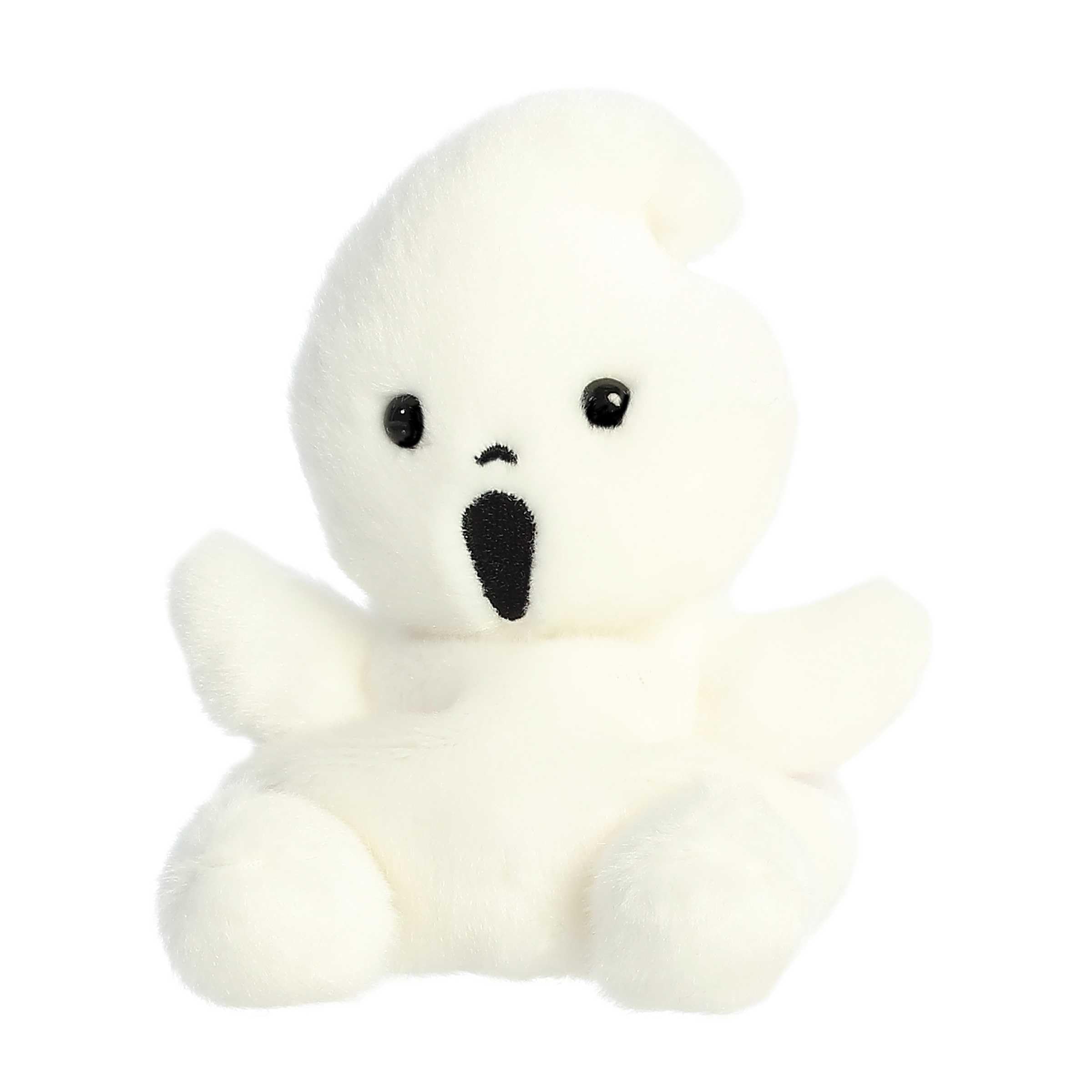 Aurora Palm Pals Boo Ghost plush, part of a collectible display for fans.