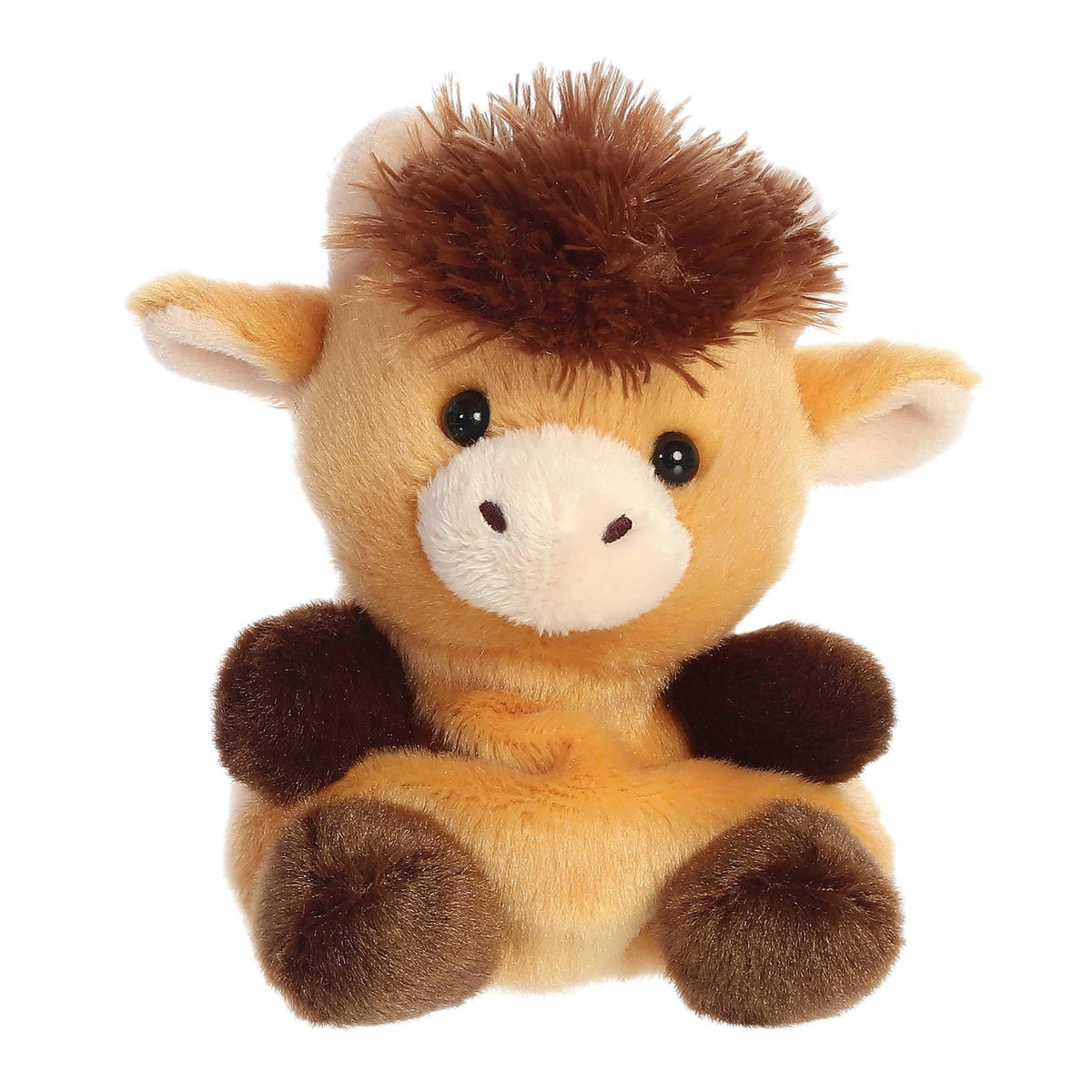 Aurora Hubert Highland Cow Palm Pal plush in brown, a pocket-sized companion for on-the-go play