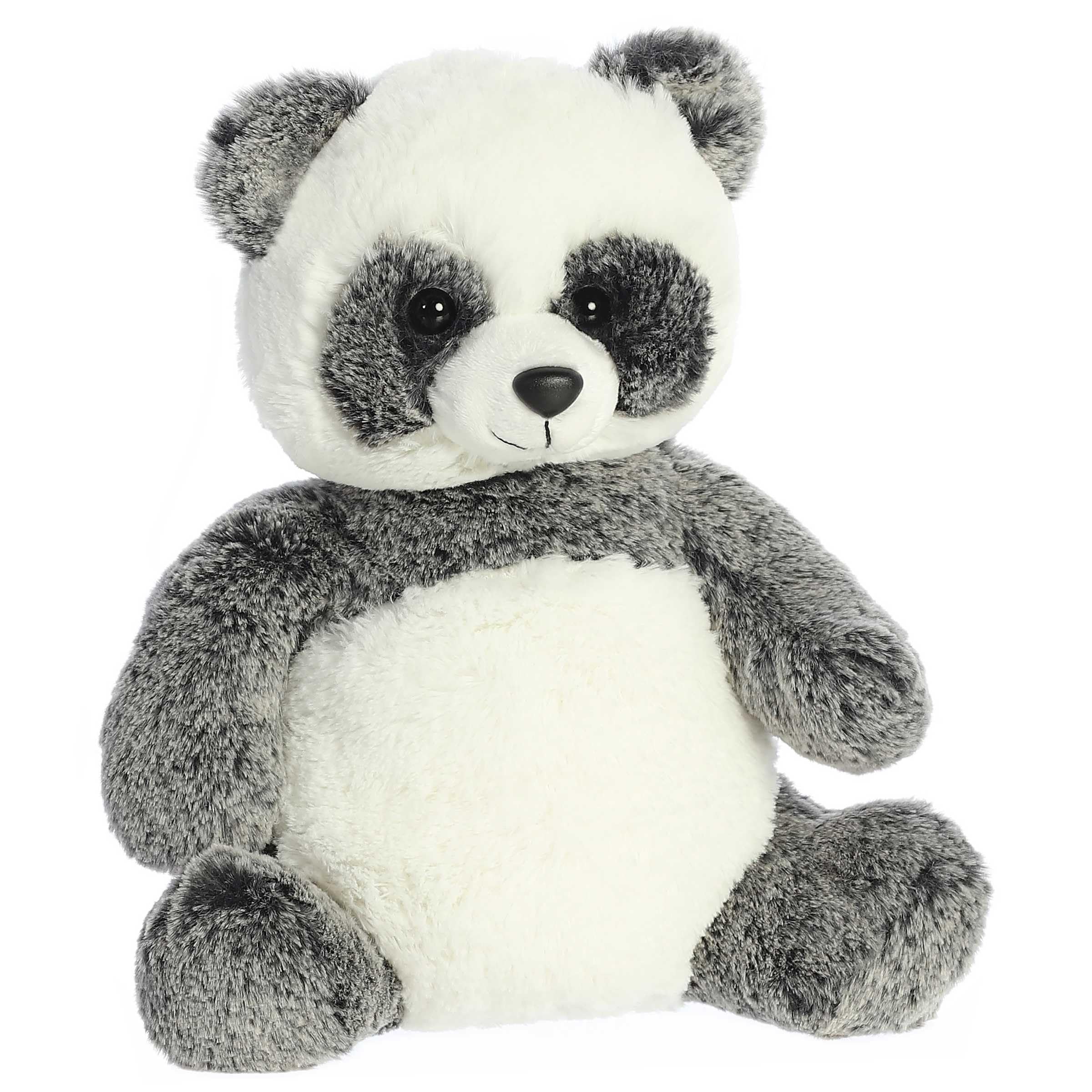 Aurora Ping Panda hug-ready pose highlights understuffed design for gentle cuddles.