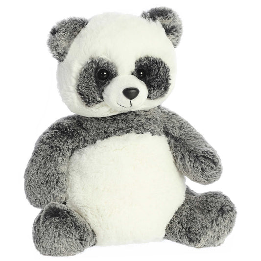 Aurora Ping Panda hug-ready pose highlights understuffed design for gentle cuddles.
