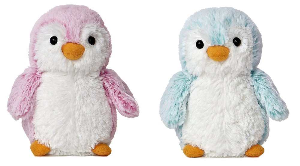 Aurora Pink and Blue Pom Pom Penguin 6-inch plush front view, cozy desk companion
