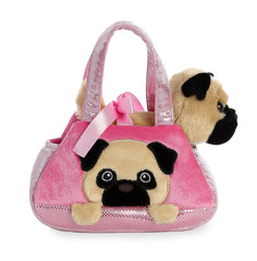 Aurora purse carrier with satin ribbon closure to keep the companion secure.