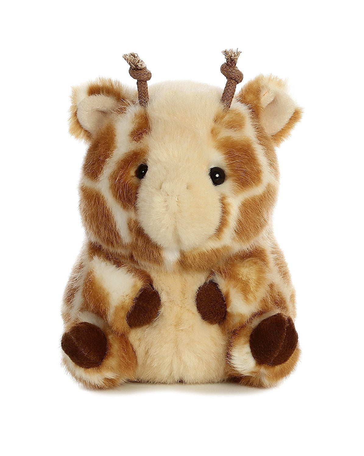 Aurora Giminy Giraffe plush balances on its hind legs for playful display and travel-ready fun.