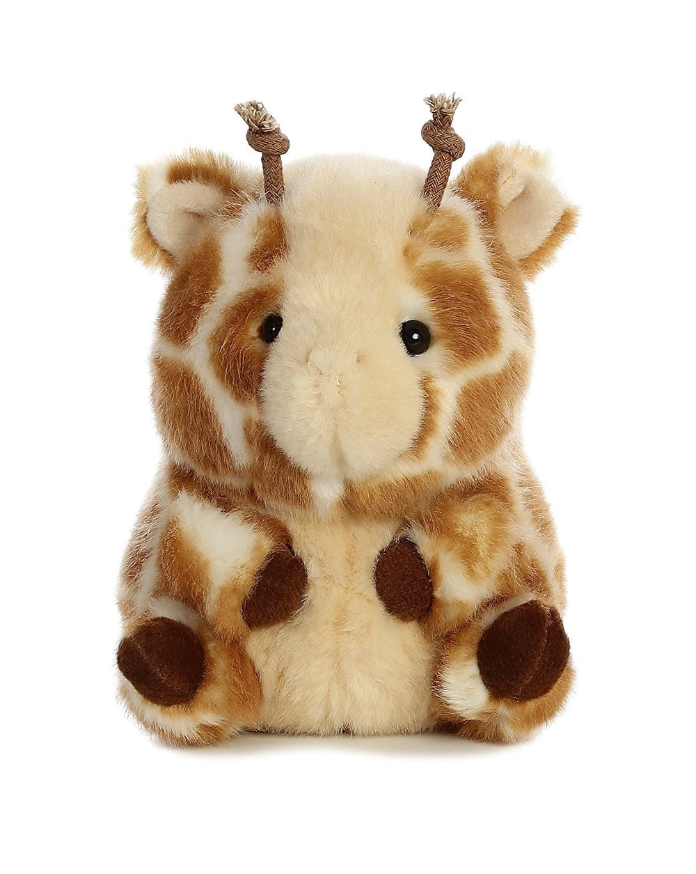 Aurora Giminy Giraffe plush balances on its hind legs for playful display and travel-ready fun.