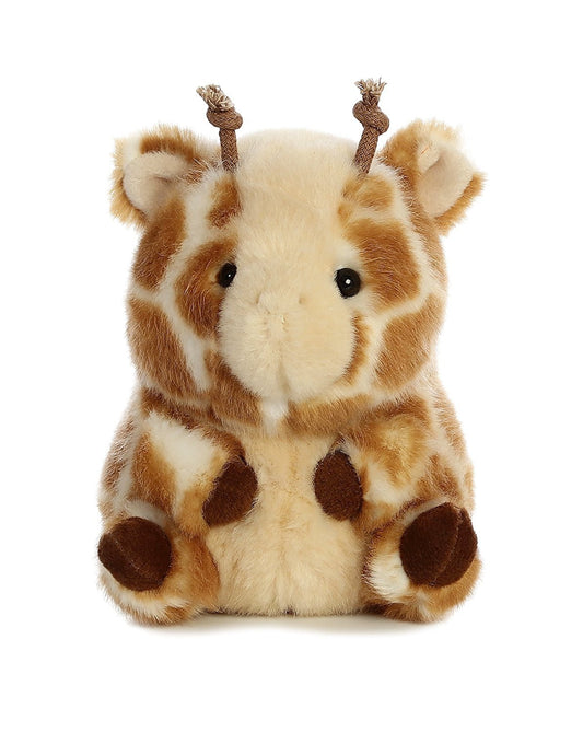 Aurora Giminy Giraffe plush balances on its hind legs for playful display and travel-ready fun.