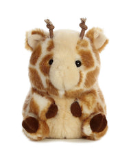 Aurora Giminy Giraffe plush balances on its hind legs for playful display and travel-ready fun.