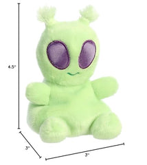Aurora Ross Alien soft stuffed animal resting on a bed, inviting imaginative play.