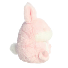 Close-up of Aurora Round Rolly Pet Bunny Pink plush material shows soft, durable fabric.