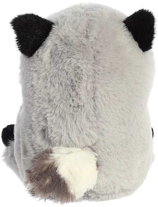 Aurora Ripley Raccoon plush balances on its behind for playful display