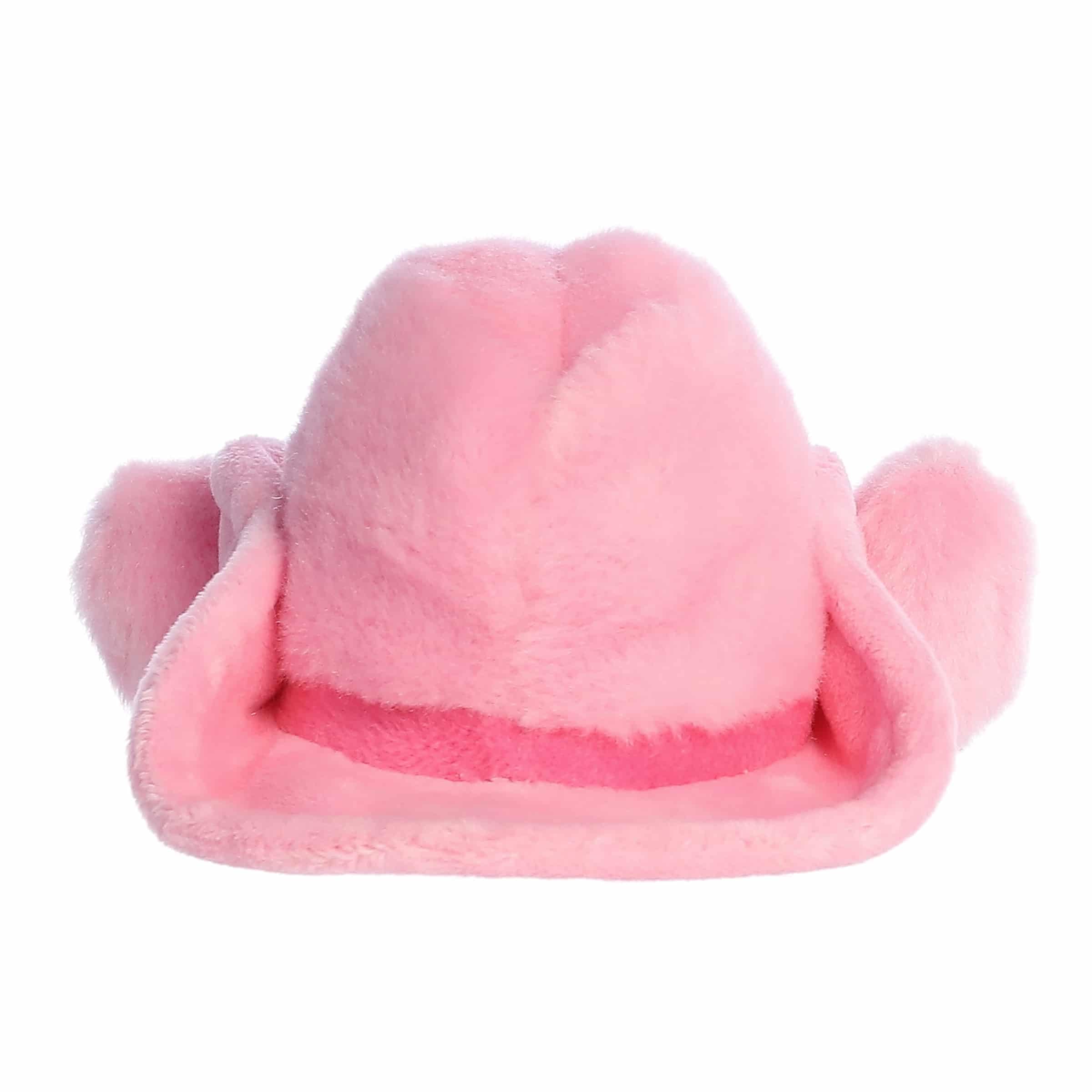 Aurora Sally Pink Cowgirl Hat on a shelf for room decor.