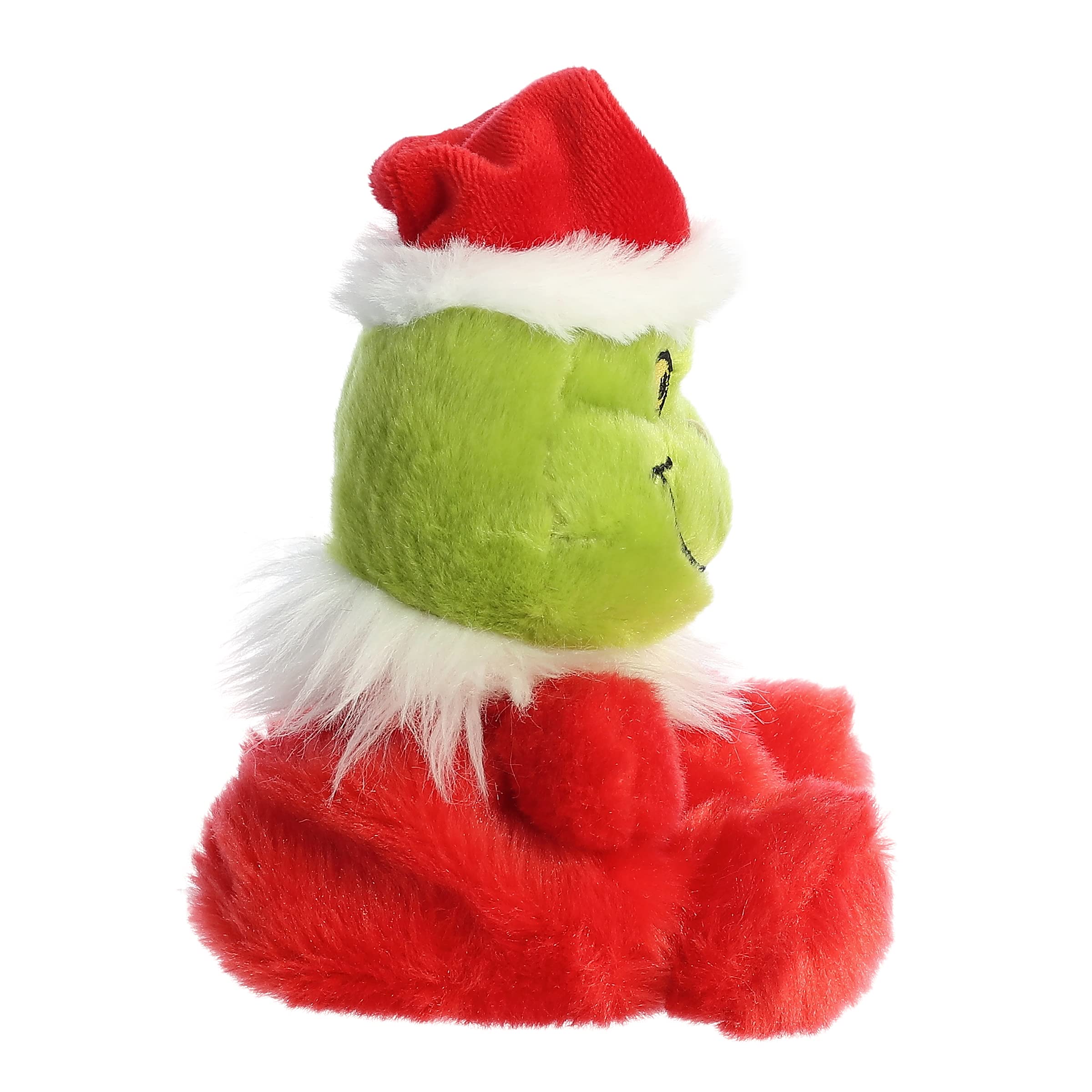 Aurora Santa Grinch Palm Pals hat and red suit display festive charm