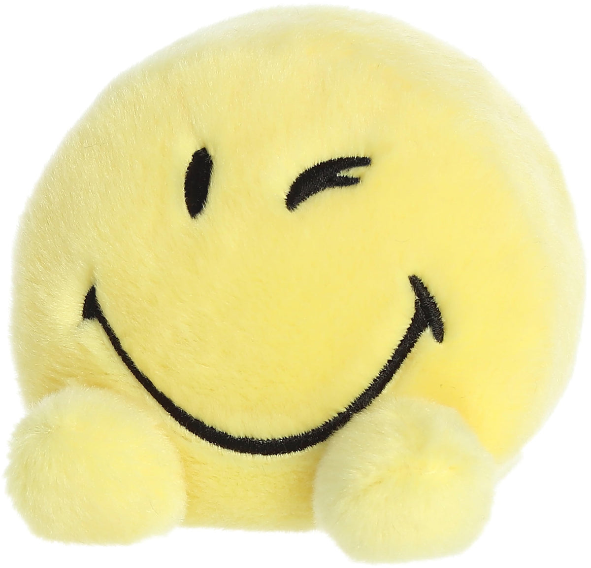 Aurora SmileyWorld Palm Pals Wink yellow front view showing cheerful design for cuddling.