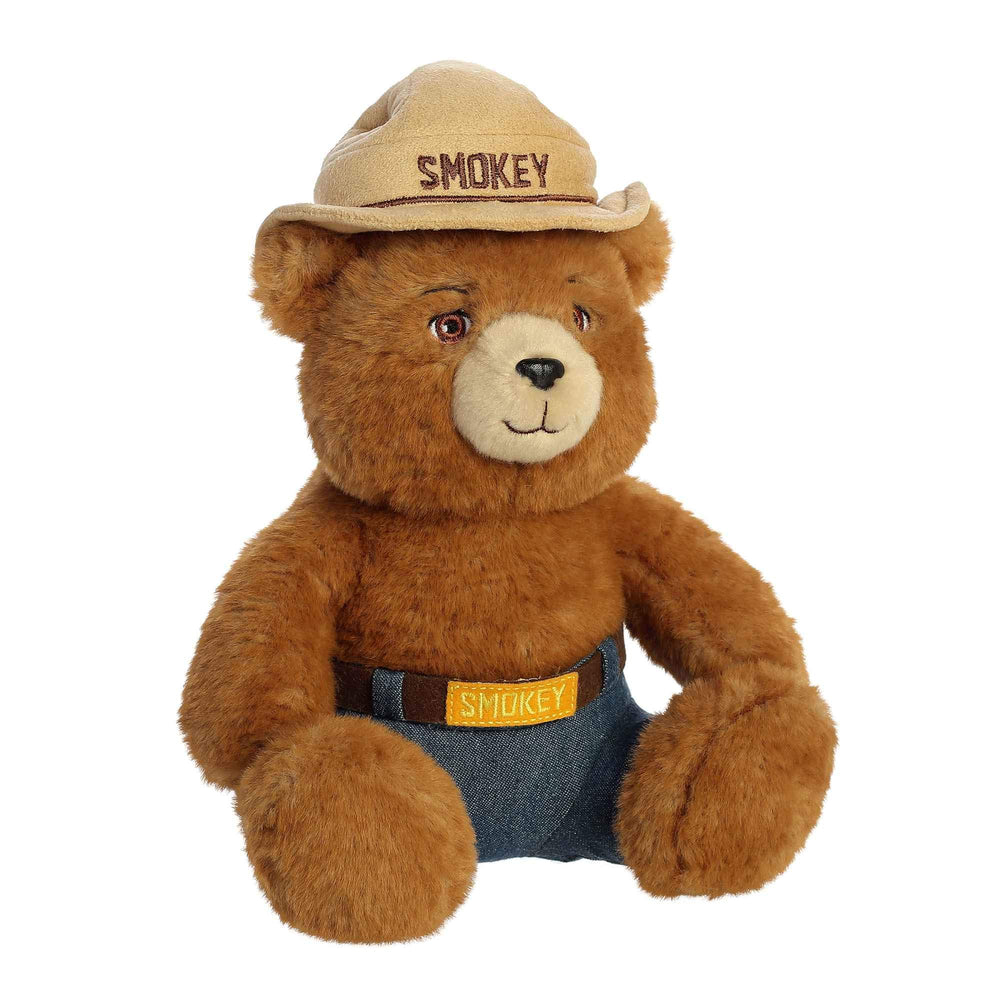 Aurora Smokey Bear close-up face showing soft plush texture.