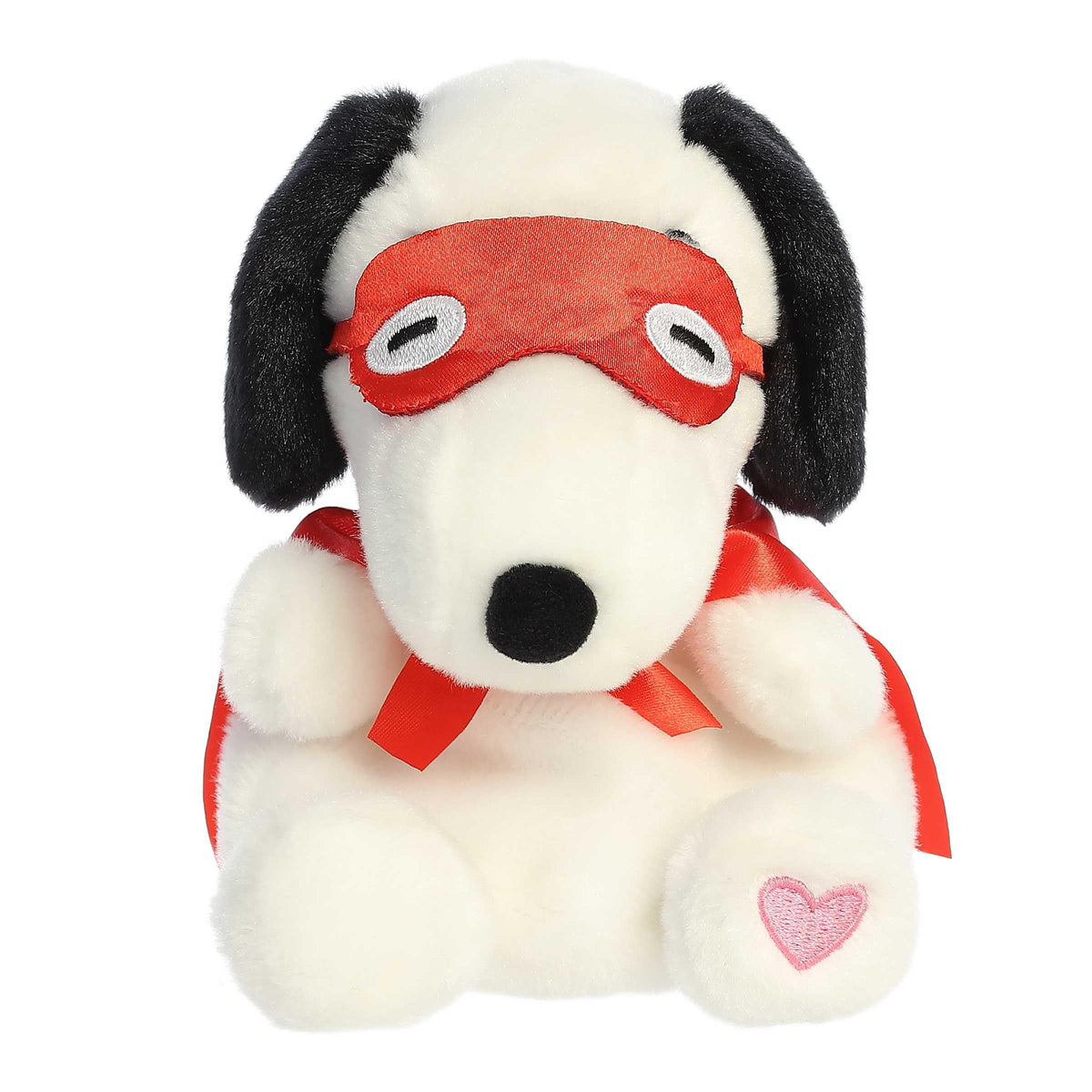 An Aurora Snoopy Kissing Bandit Palm Pal close-up shows the eye mask detail for collectible charm.