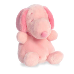 Aurora Snoopy Palm Pals pink 5-inch plush, perfect on-the-go cuddle buddy.