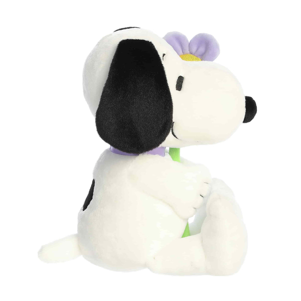 Aurora Snoopy purple flower detail adds seasonal charm.