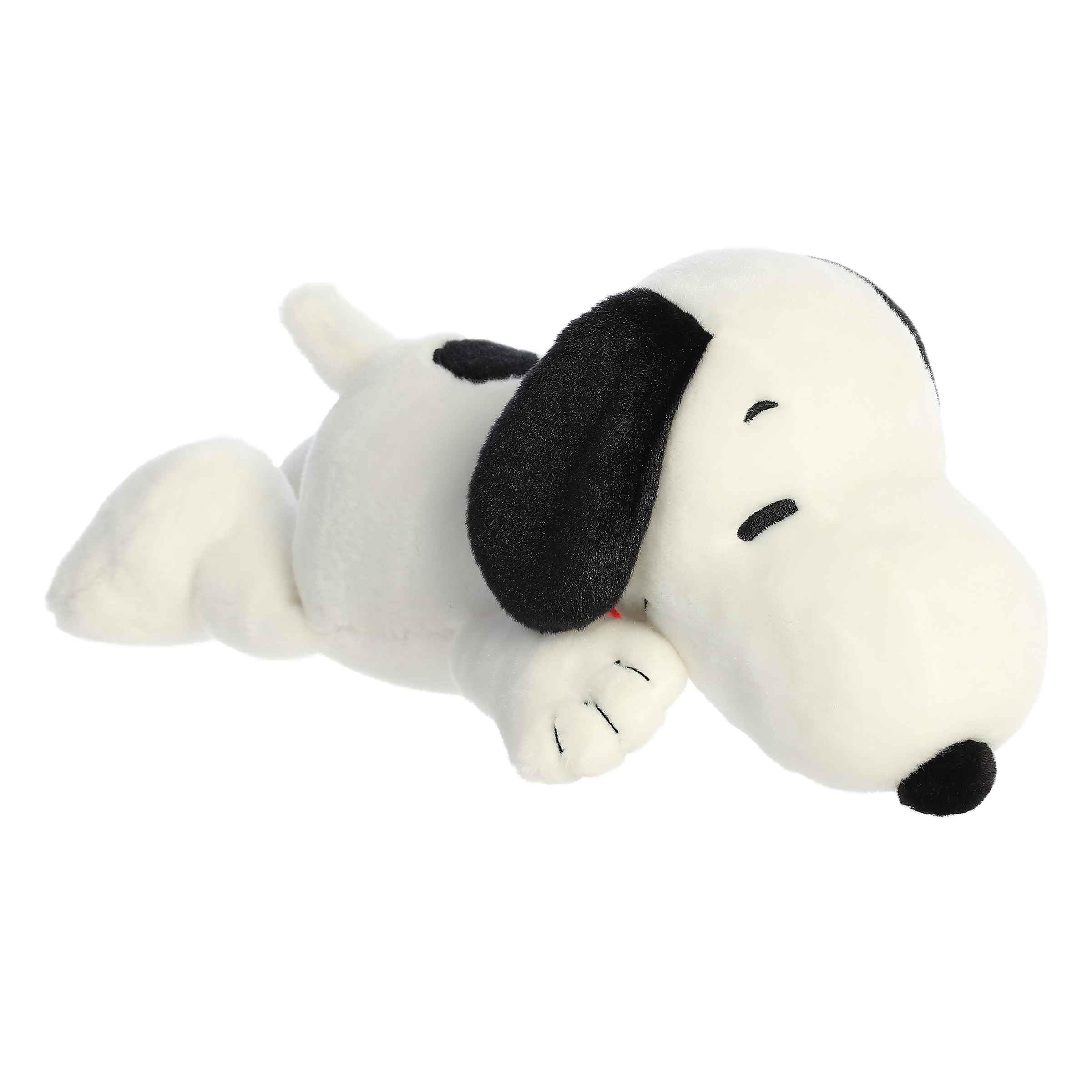 Aurora Snoopy stuffed animal in laying pose, a cozy cuddle buddy for all ages.
