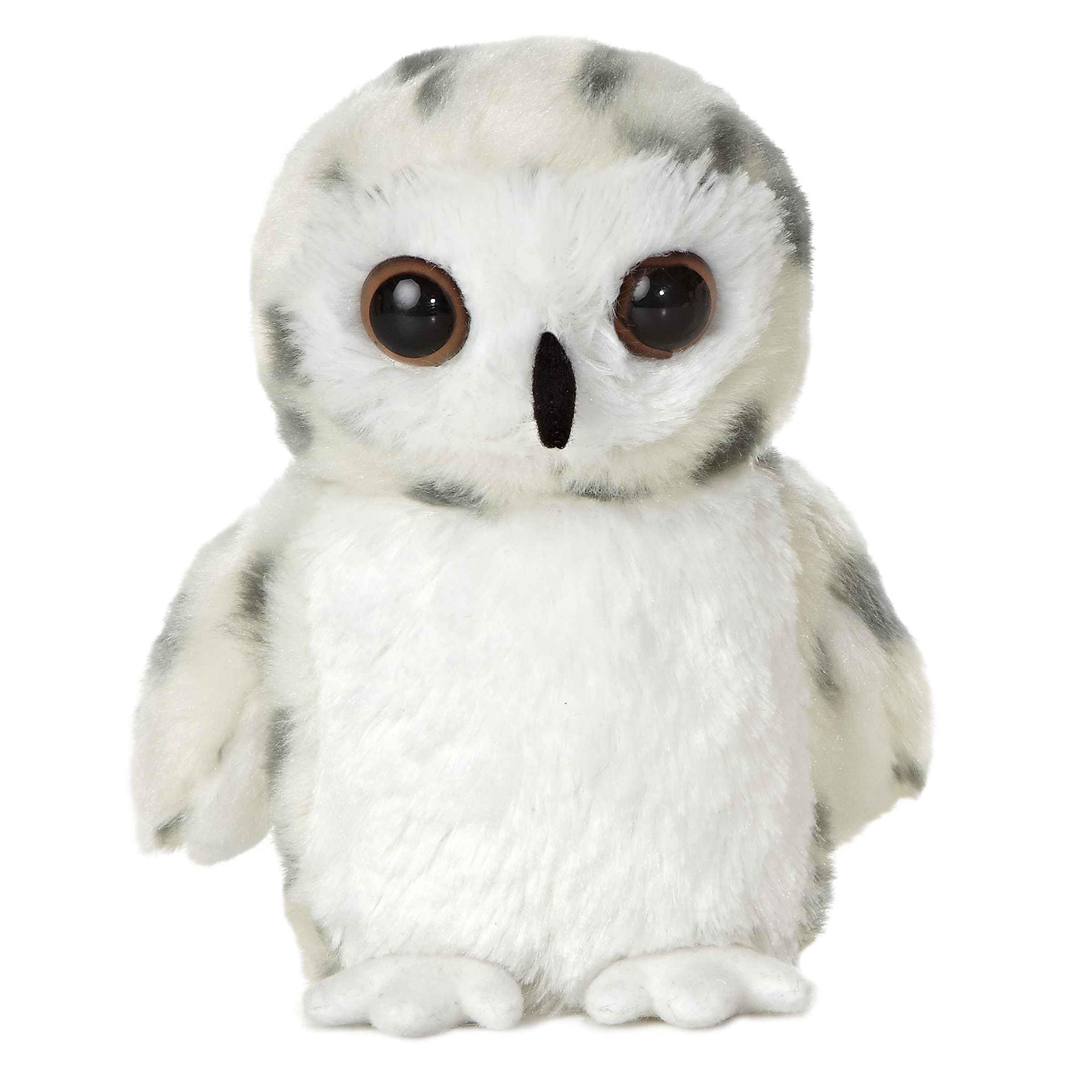 Aurora Snowy Owl Mini Flopsie face close-up, a soft companion for cozy playtime.