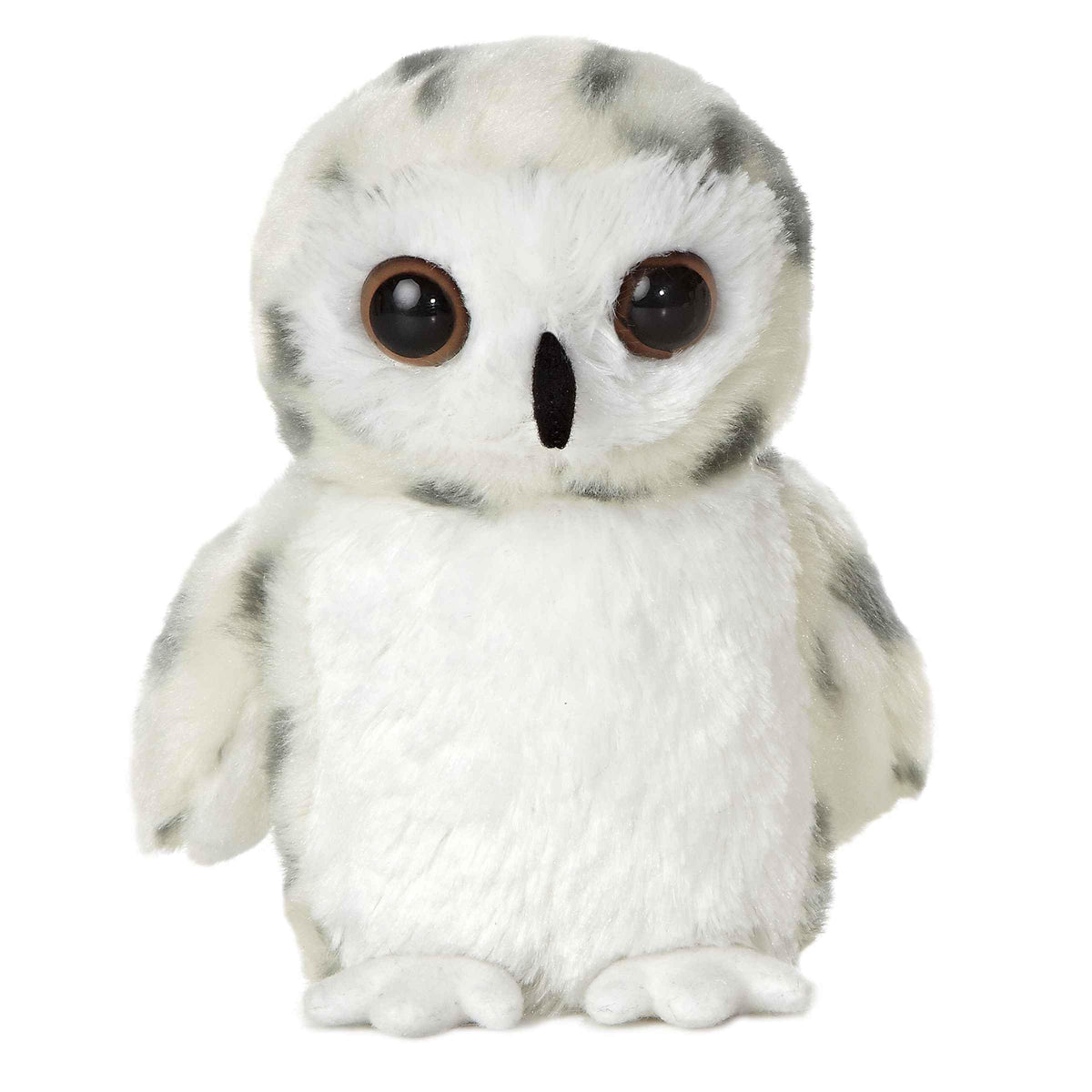 Aurora Snowy Owl Mini Flopsie face close-up, a soft companion for cozy playtime.