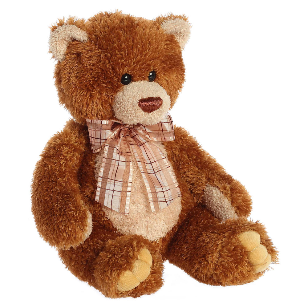 Aurora Snuggly Bear Brown Sugar plush—soft plush fabric for cozy snuggling.