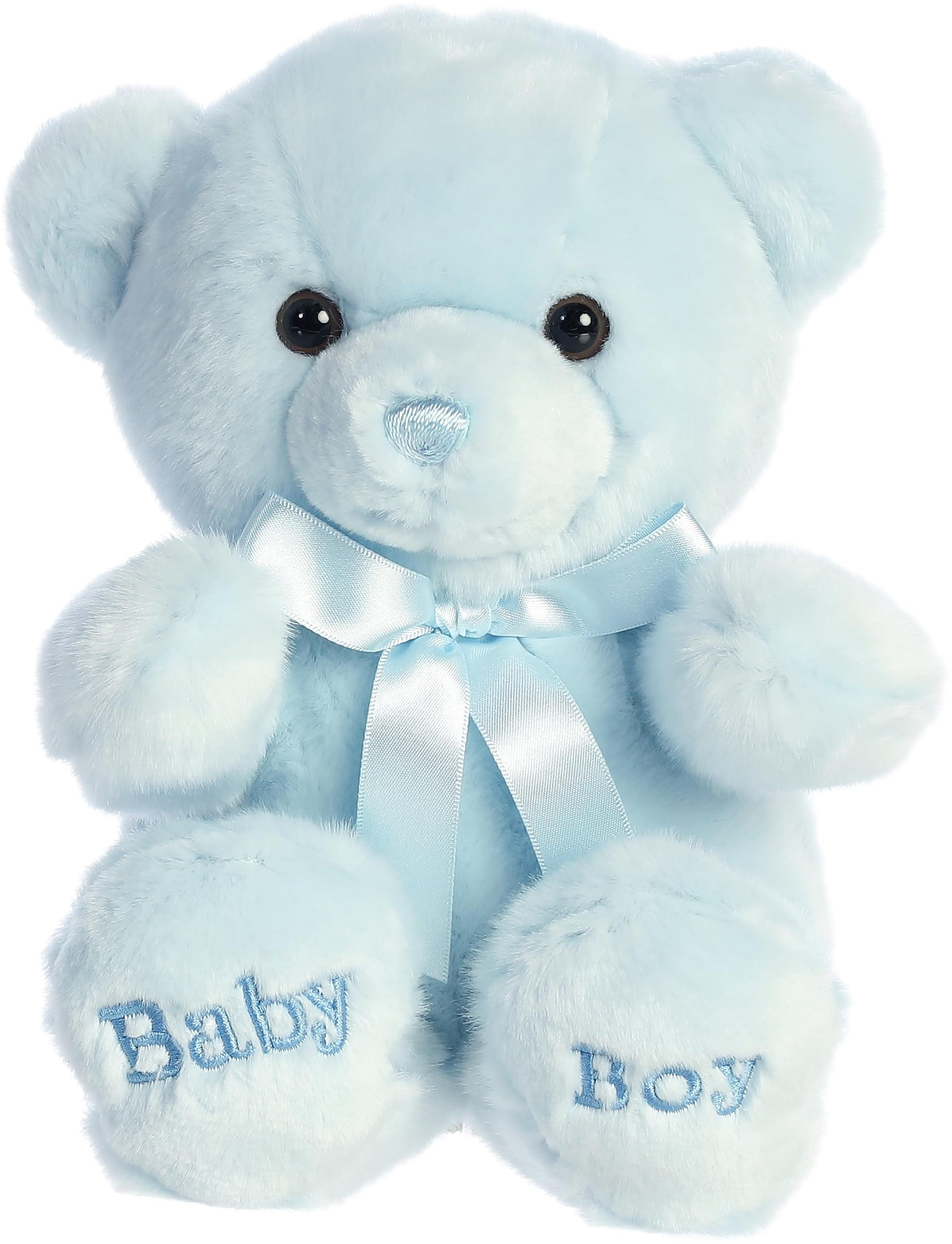 Aurora Snuggly Comfy Bear blue with embroidered feet for a cute keepsake.