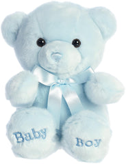 Aurora Snuggly Comfy Bear blue with embroidered feet for a cute keepsake.