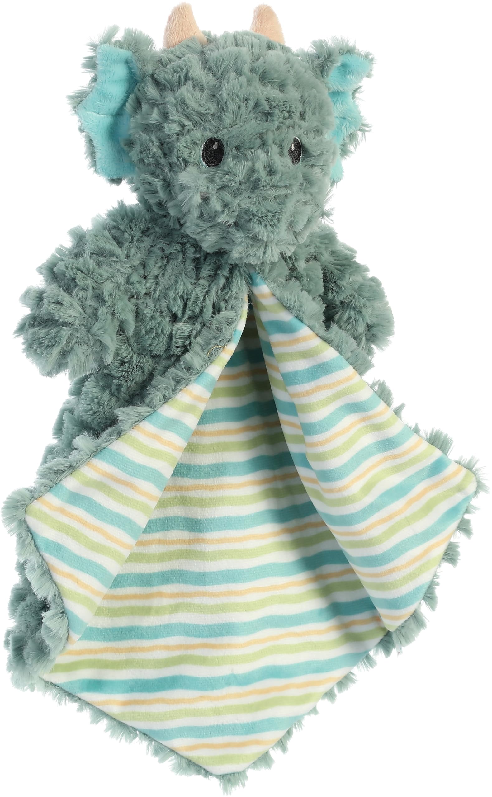 Aurora Jaxon dragon plush lying in crib for bedtime comfort.