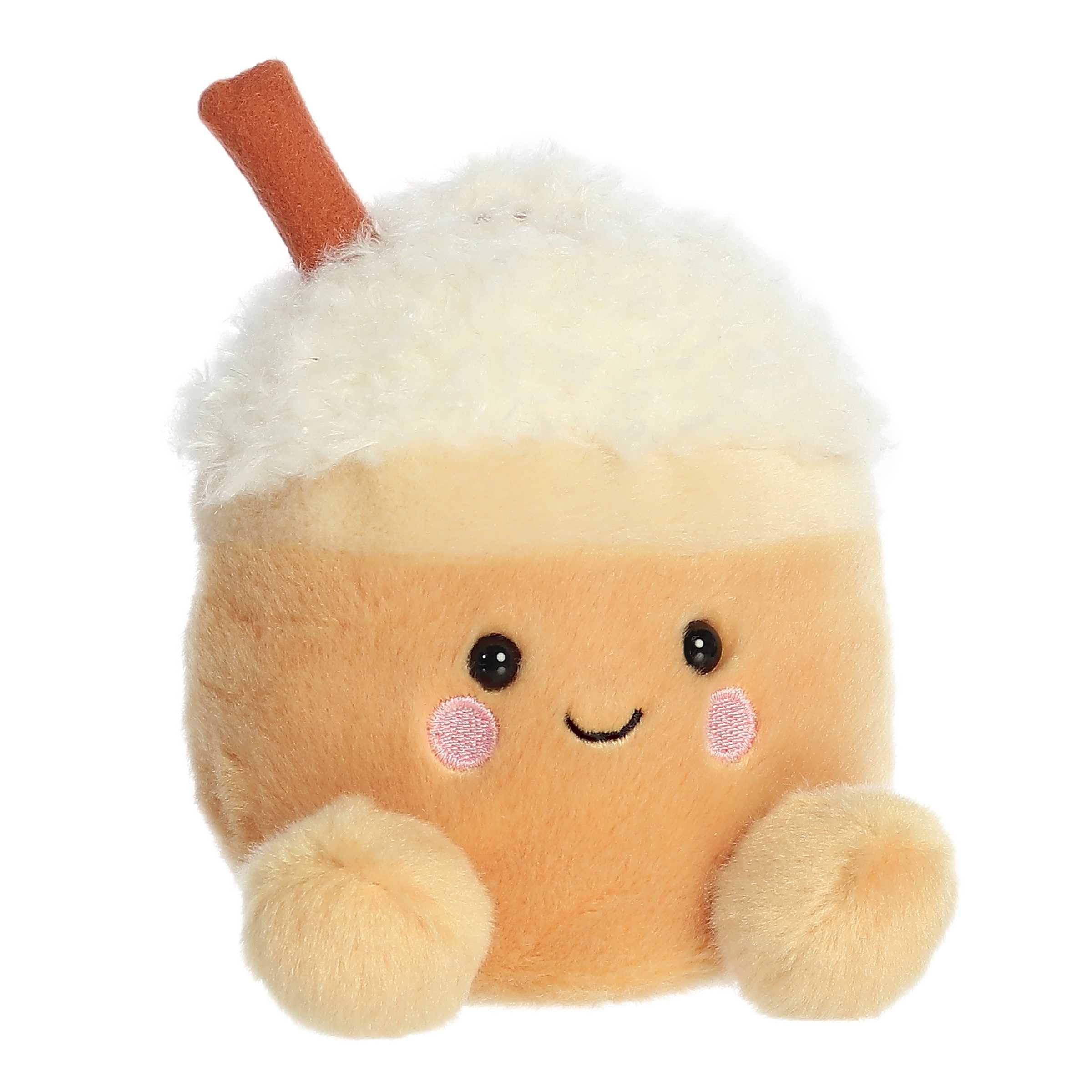 Aurora Speckle Pumpkin Spice Latte plush close-up face, inviting smiles and warm vibes.